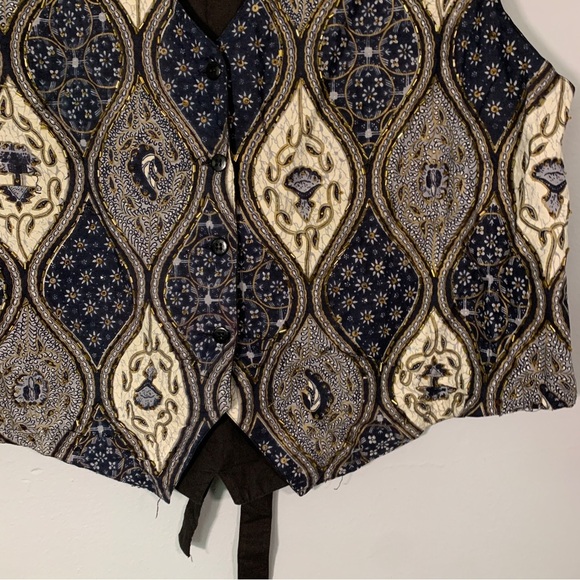 First class // blue, white beaded printed cotton vest size 40/20 wk2 - Picture 3 of 8